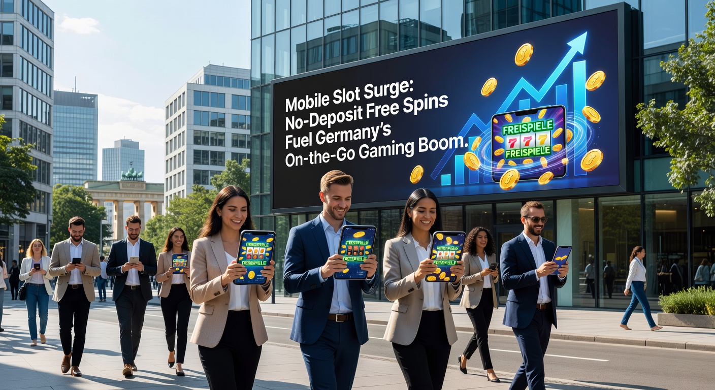 Diverse Mobile-Slot-Spiele auf einem Tablet, mit Free-Spin-Symbolen und deutschen Flaggen-Elementen, die den lokalen Boom illustrieren