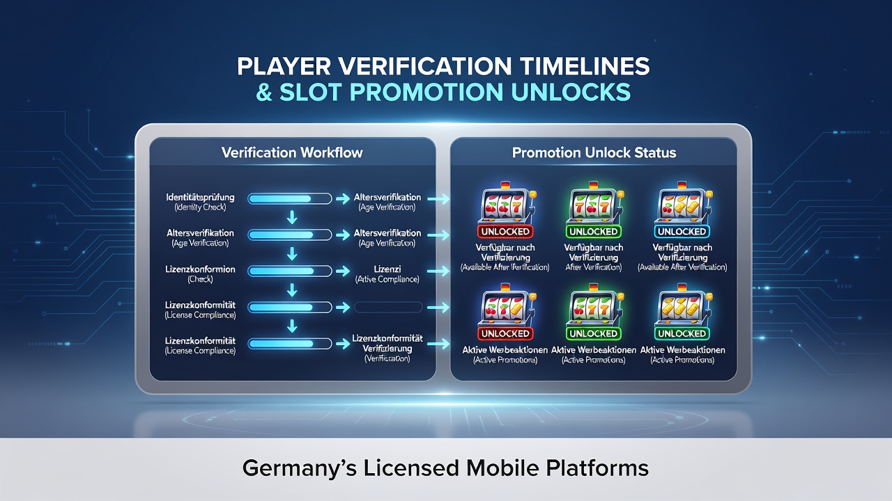 Darstellung mobiler Slot-Schnittstellen mit Verifizierungsstatus und aktivierten Promotionen in Deutschland