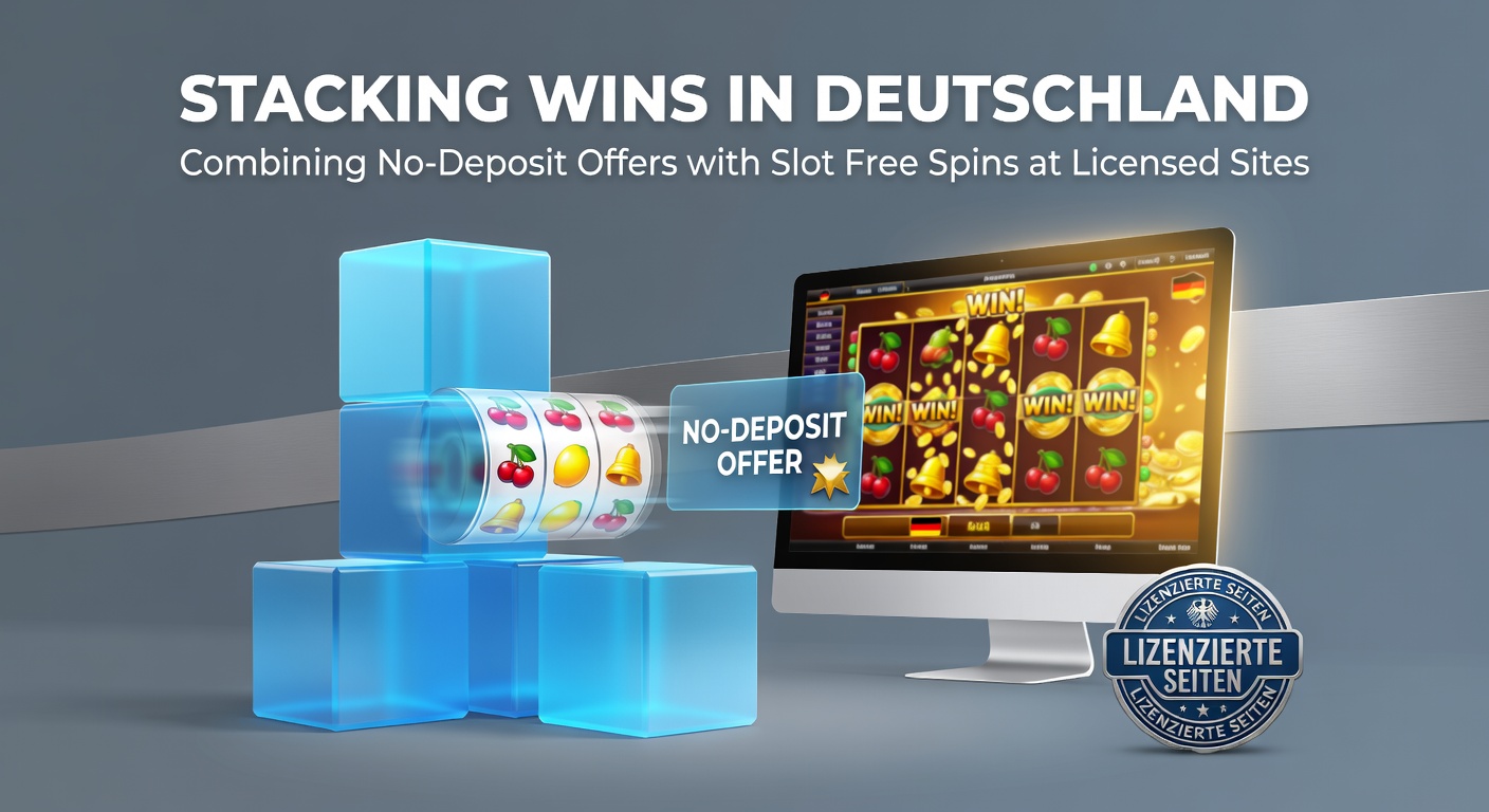 Grafik mit gestapelten Bonus-Symbolen, Free Spins und No-Deposit-Chips auf deutschem Casino-Hintergrund
